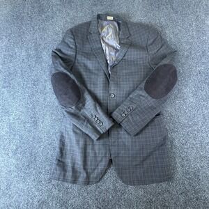 Cosani Blazer Jacket Mens 38‎ R Charcoal Plaid Wool Elbow Patches Button Front